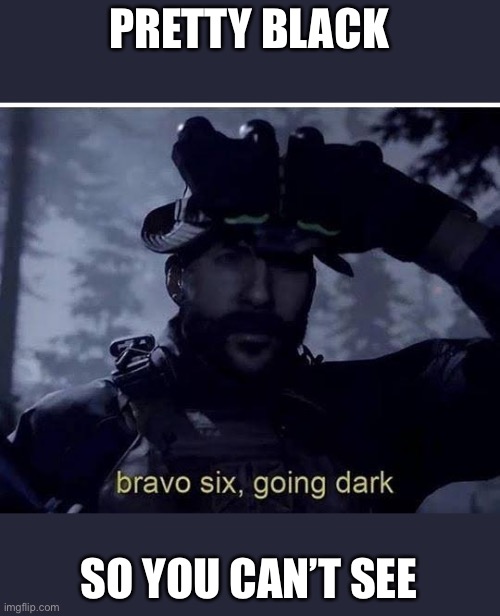 Bravo 6 going dark | PRETTY BLACK; SO YOU CAN’T SEE | image tagged in bravo 6 going dark | made w/ Imgflip meme maker