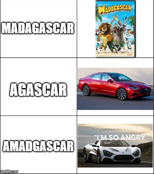 Im so confused | MADAGASCAR; AGASCAR; AMADGASCAR | image tagged in 6 panel | made w/ Imgflip meme maker