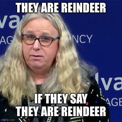 Rachel Levine | THEY ARE REINDEER IF THEY SAY THEY ARE REINDEER | image tagged in rachel levine | made w/ Imgflip meme maker