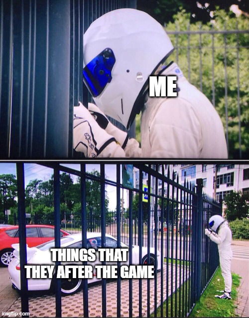 Games after a hour | ME; THINGS THAT THEY AFTER THE GAME | image tagged in stig,memes | made w/ Imgflip meme maker