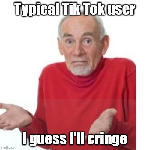 Guess I'll cringe | Typical Tik Tok user; I guess I'll cringe | image tagged in i guess ill die | made w/ Imgflip meme maker