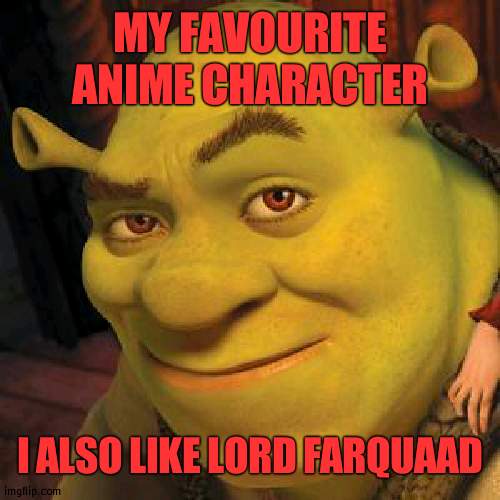 Shrek Sexy Face | MY FAVOURITE ANIME CHARACTER; I ALSO LIKE LORD FARQUAAD | image tagged in shrek sexy face | made w/ Imgflip meme maker