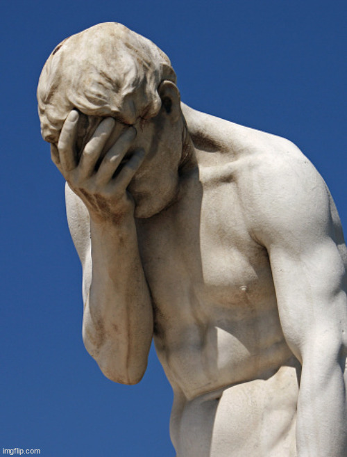 image tagged in homer statue head in hands facepalm | made w/ Imgflip meme maker