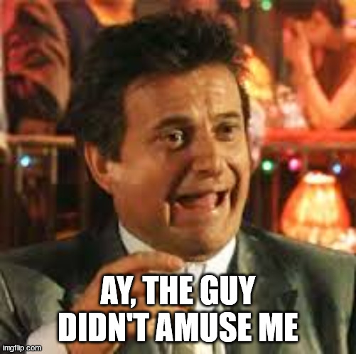 Joe Pesci | AY, THE GUY DIDN'T AMUSE ME | image tagged in joe pesci | made w/ Imgflip meme maker