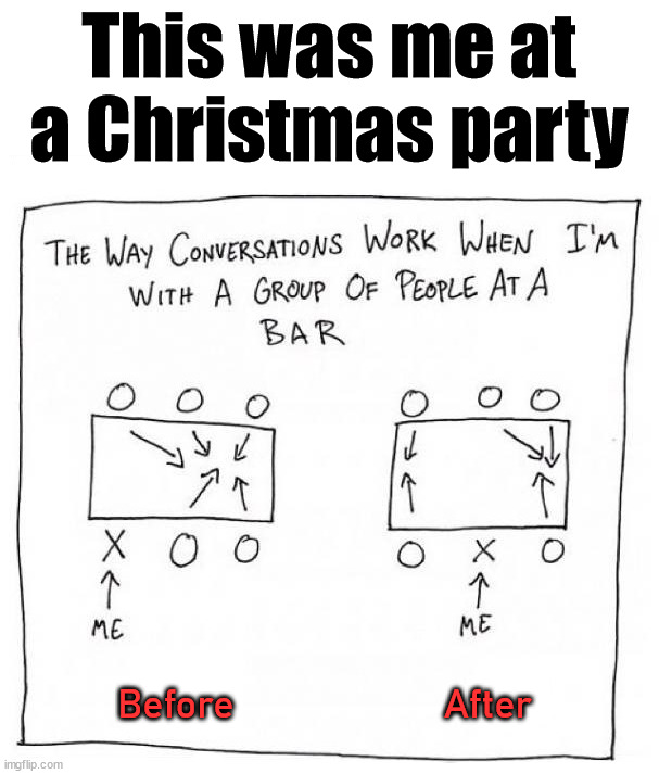 This was me at a Christmas party; Before                    After | image tagged in depression | made w/ Imgflip meme maker