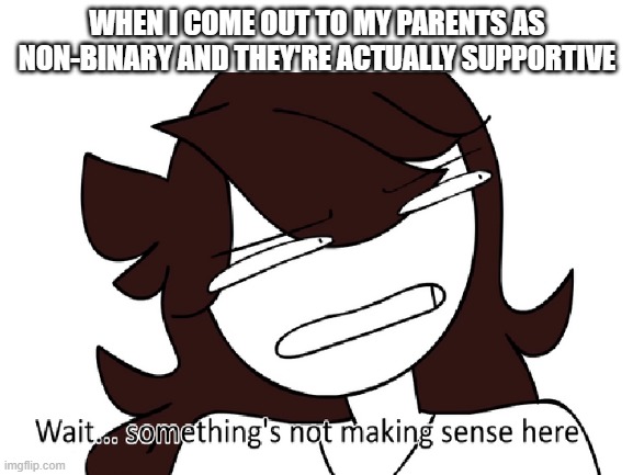 Non-Binary meme |  WHEN I COME OUT TO MY PARENTS AS NON-BINARY AND THEY'RE ACTUALLY SUPPORTIVE | image tagged in lgbtq | made w/ Imgflip meme maker