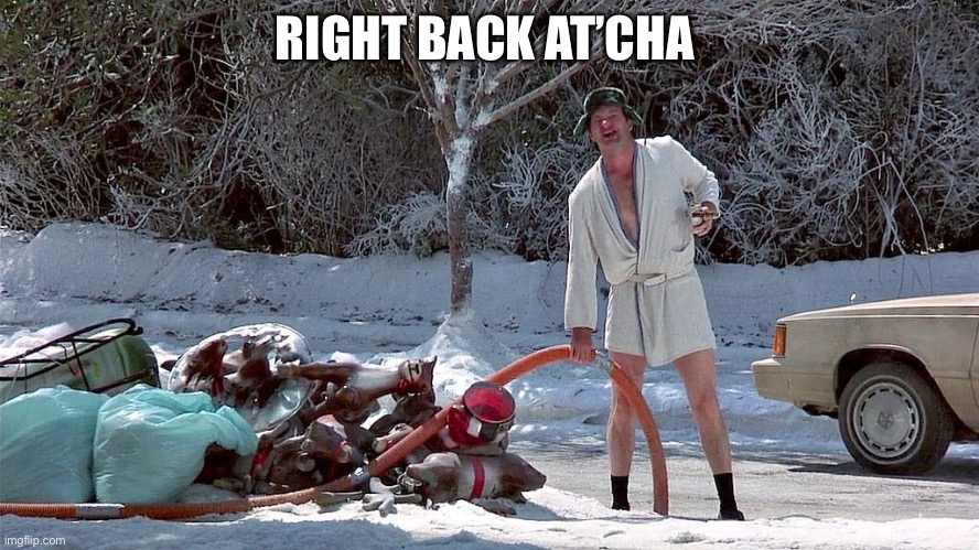 Cousin Eddie | RIGHT BACK AT’CHA | image tagged in cousin eddie | made w/ Imgflip meme maker