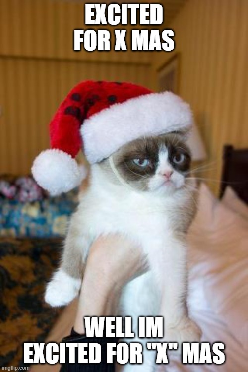 Grumpy Cat Christmas |  EXCITED FOR X MAS; WELL IM EXCITED FOR "X" MAS | image tagged in memes,grumpy cat christmas,grumpy cat | made w/ Imgflip meme maker