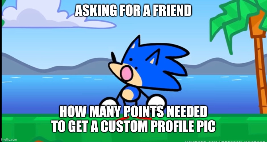 Ny friend is new and he wants to know | ASKING FOR A FRIEND; HOW MANY POINTS NEEDED TO GET A CUSTOM PROFILE PIC | made w/ Imgflip meme maker