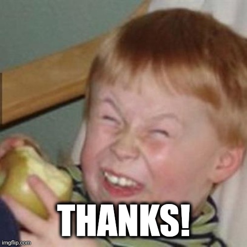 laughing kid | THANKS! | image tagged in laughing kid | made w/ Imgflip meme maker