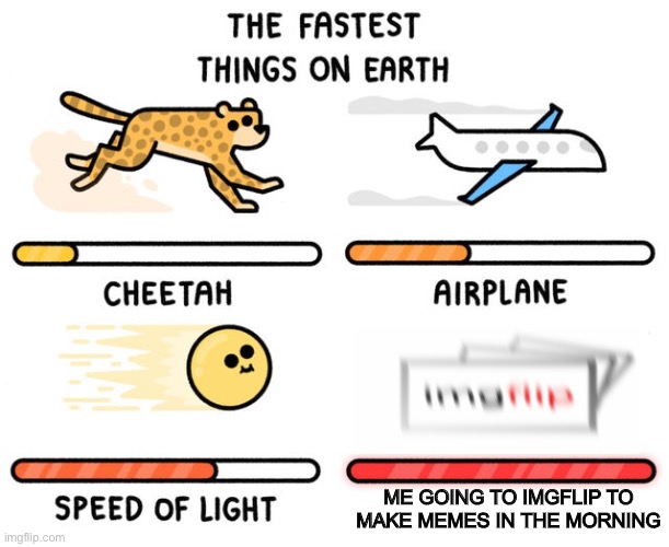 fastest thing possible | ME GOING TO IMGFLIP TO MAKE MEMES IN THE MORNING | image tagged in fastest thing possible,memes | made w/ Imgflip meme maker