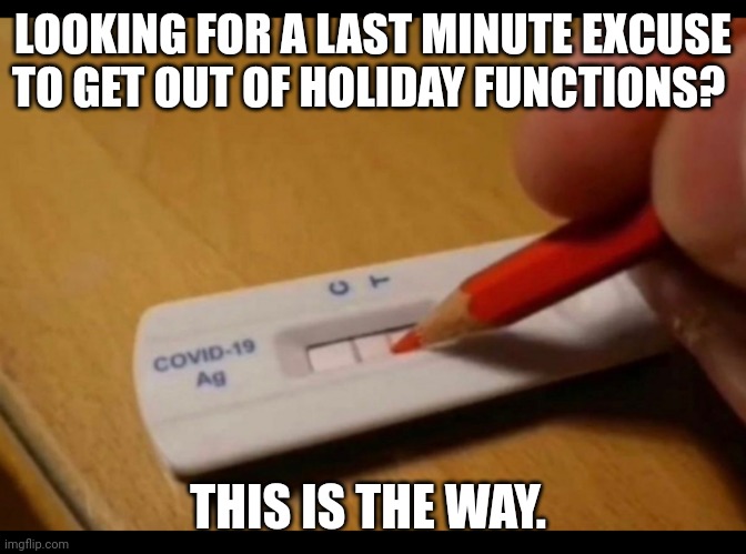 Fake covid | LOOKING FOR A LAST MINUTE EXCUSE TO GET OUT OF HOLIDAY FUNCTIONS? THIS IS THE WAY. | image tagged in fake covid | made w/ Imgflip meme maker