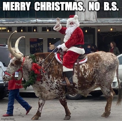 Santa on Bull | MERRY  CHRISTMAS,  NO  B.S. | image tagged in santa claus | made w/ Imgflip meme maker