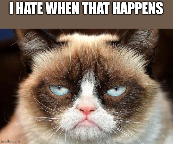 Grumpy Cat Not Amused Meme | I HATE WHEN THAT HAPPENS | image tagged in memes,grumpy cat not amused,grumpy cat | made w/ Imgflip meme maker