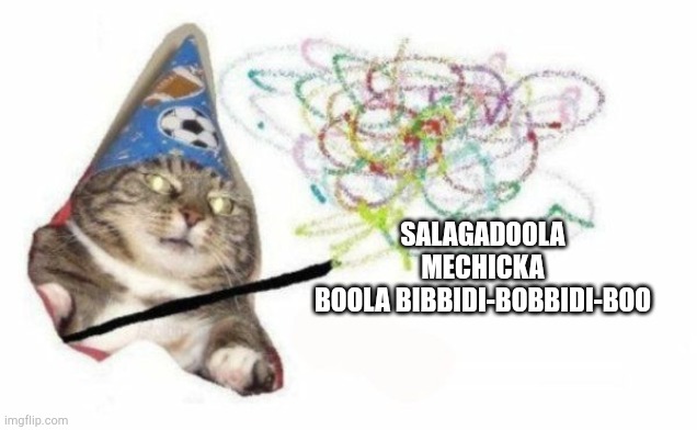 Woosh cat |  SALAGADOOLA MECHICKA BOOLA BIBBIDI-BOBBIDI-BOO | image tagged in woosh cat | made w/ Imgflip meme maker