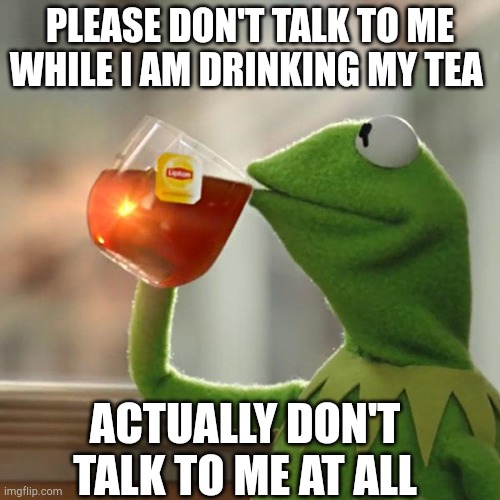 But That's None Of My Business | PLEASE DON'T TALK TO ME WHILE I AM DRINKING MY TEA; ACTUALLY DON'T TALK TO ME AT ALL | image tagged in memes,but that's none of my business,kermit the frog | made w/ Imgflip meme maker