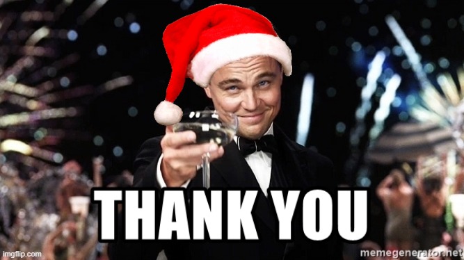 Dicaprio Thanks with santa hat | image tagged in lionardo dicaprio thank you | made w/ Imgflip meme maker