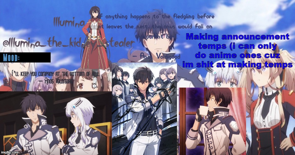 ㅤ | Making announcement temps (i can only do anime ones cuz im shit at making temps | made w/ Imgflip meme maker
