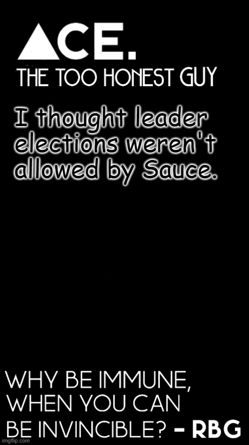 I thought leader elections weren't allowed by Sauce. | image tagged in ace black prev username spiralz | made w/ Imgflip meme maker