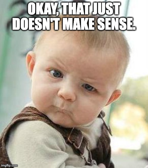 Confused Baby | OKAY, THAT JUST DOESN'T MAKE SENSE. | image tagged in confused baby | made w/ Imgflip meme maker