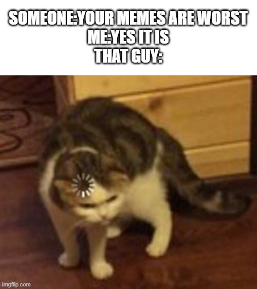 mod plz {mod note:maybe =} | SOMEONE:YOUR MEMES ARE WORST
ME:YES IT IS
THAT GUY: | image tagged in loading cat,memes,funny,bad meme,confused | made w/ Imgflip meme maker