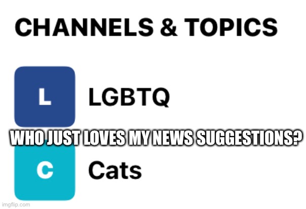 WHO JUST LOVES MY NEWS SUGGESTIONS? | made w/ Imgflip meme maker