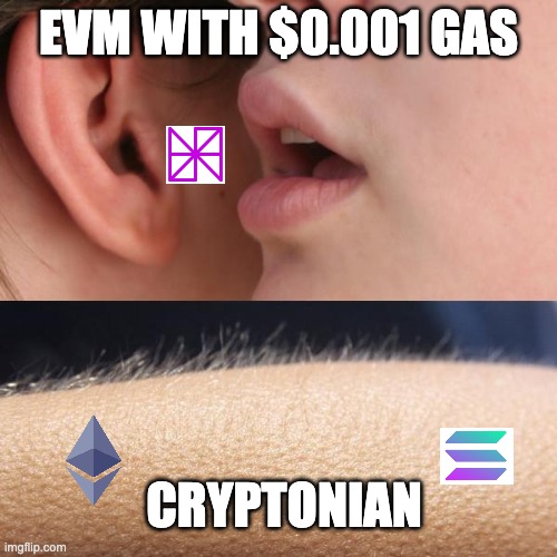 ETH EVM with tiny $0.0001 gas fee. | EVM WITH $0.001 GAS; CRYPTONIAN | image tagged in whisper and goosebumps | made w/ Imgflip meme maker