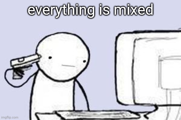Why hunger games | everything is mixed | image tagged in computer suicide | made w/ Imgflip meme maker