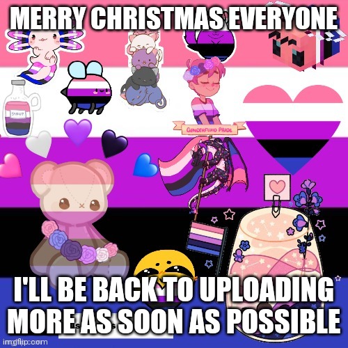 Merry Christmas tree everyone | MERRY CHRISTMAS EVERYONE; I'LL BE BACK TO UPLOADING MORE AS SOON AS POSSIBLE | image tagged in genderfluid pride template | made w/ Imgflip meme maker