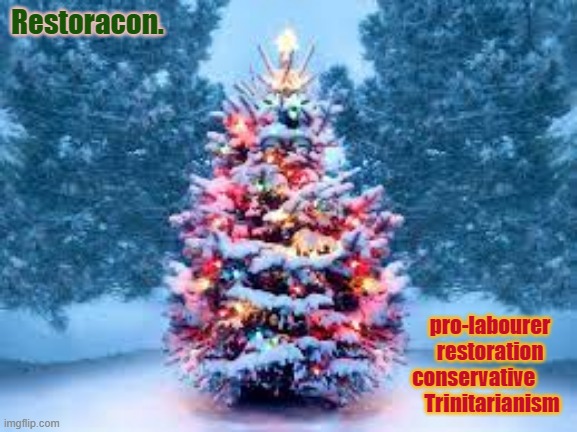 Snowy Christmas Tree | pro-labourer restoration conservative        
 Trinitarianism; Restoracon. | image tagged in snowy christmas tree | made w/ Imgflip meme maker