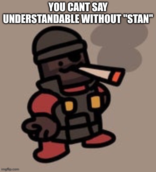 Demoman smoking | YOU CANT SAY UNDERSTANDABLE WITHOUT "STAN" | image tagged in demoman smoking | made w/ Imgflip meme maker
