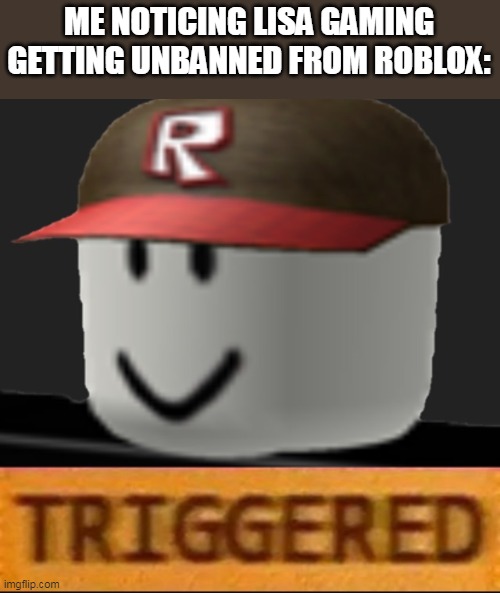 This is a (oof)ing outrage! | ME NOTICING LISA GAMING GETTING UNBANNED FROM ROBLOX: | image tagged in roblox triggered,lisa gaming got unbanned,this is an outage,this is a f outrage,oh come on,why are you still reading the tags | made w/ Imgflip meme maker