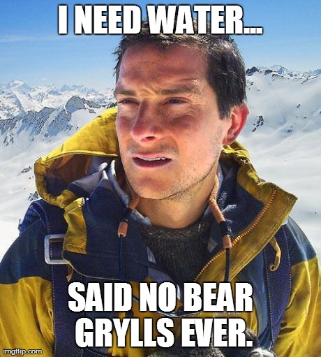 Funny because it's true? | I NEED WATER... SAID NO BEAR GRYLLS EVER. | image tagged in memes,bear grylls,wtf | made w/ Imgflip meme maker