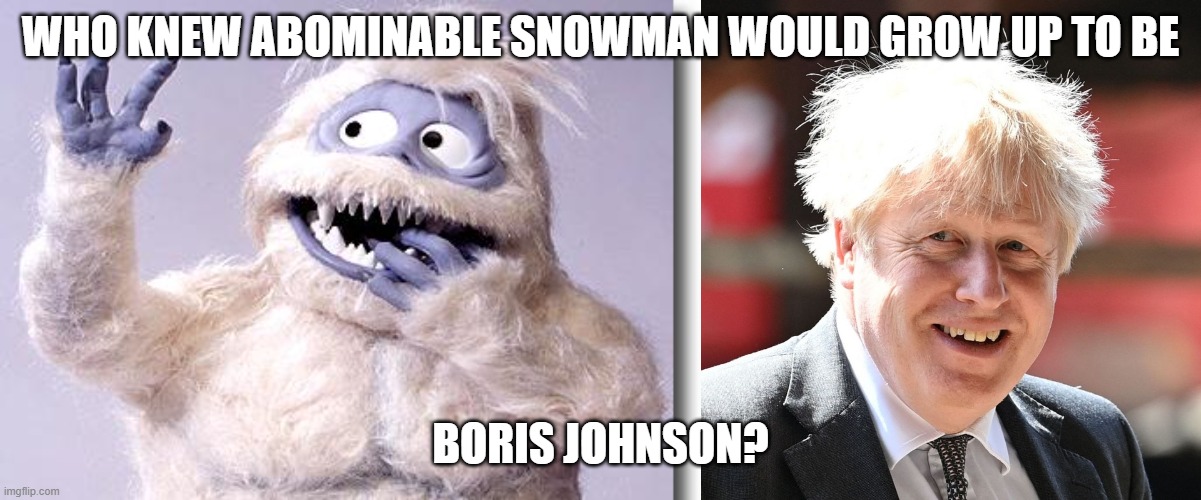 Abominable Boris |  WHO KNEW ABOMINABLE SNOWMAN WOULD GROW UP TO BE; BORIS JOHNSON? | image tagged in abominable snowman | made w/ Imgflip meme maker