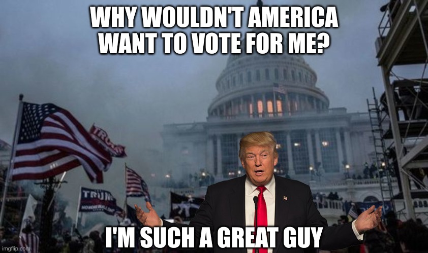 misconstrued coup | WHY WOULDN'T AMERICA WANT TO VOTE FOR ME? I'M SUCH A GREAT GUY | image tagged in misconstrued coup | made w/ Imgflip meme maker