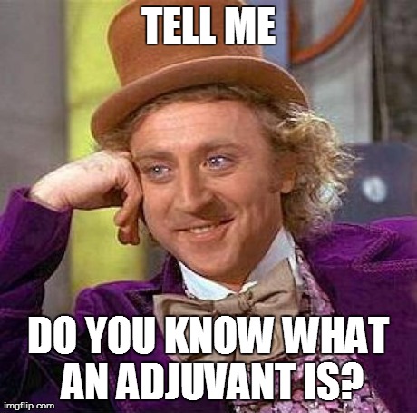 Creepy Condescending Wonka Meme | TELL ME DO YOU KNOW WHAT AN ADJUVANT IS? | image tagged in memes,creepy condescending wonka | made w/ Imgflip meme maker