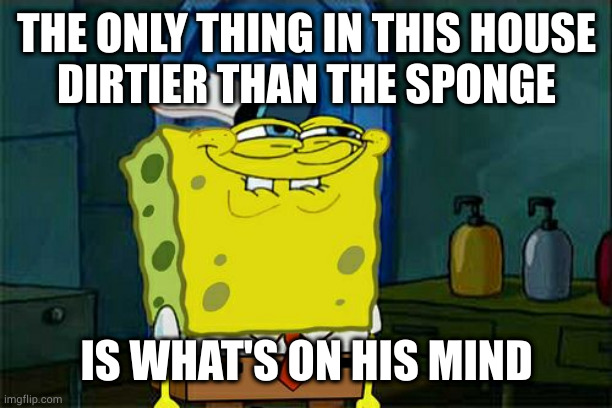 His best friend is Patrick's starfish | THE ONLY THING IN THIS HOUSE
DIRTIER THAN THE SPONGE; IS WHAT'S ON HIS MIND | image tagged in memes,don't you squidward | made w/ Imgflip meme maker