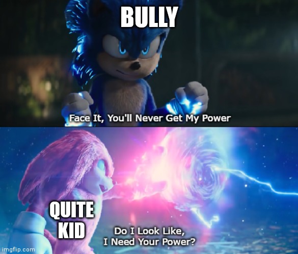 Do I Look Like I Need Your Power Meme | BULLY QUITE KID | image tagged in do i look like i need your power meme | made w/ Imgflip meme maker