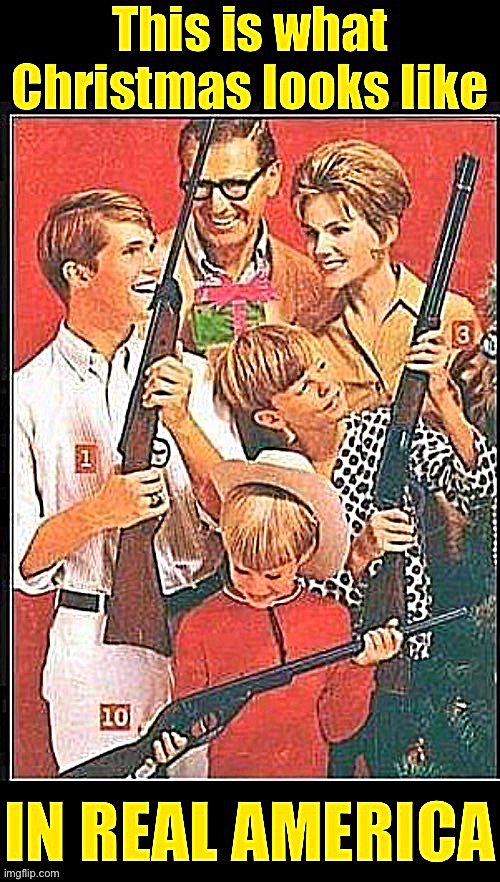 Democrats don’t start their kids on gun safety training early enough, that’s why their cities are riddled with crime. :) | image tagged in christmas in real america | made w/ Imgflip meme maker