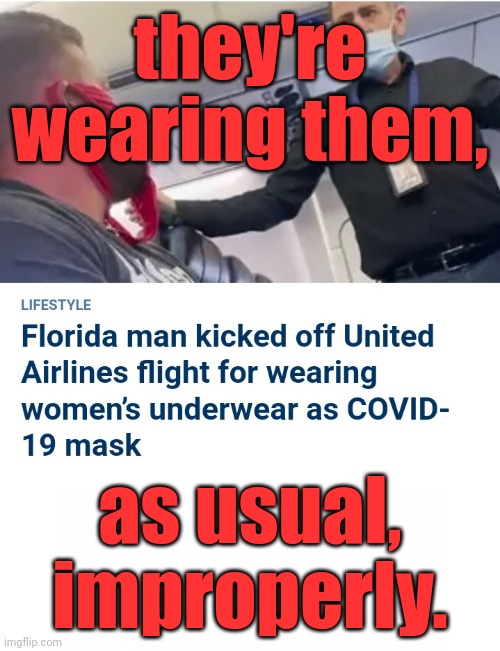 they're wearing them, as usual, improperly. | image tagged in don't get your panties in a twist | made w/ Imgflip meme maker