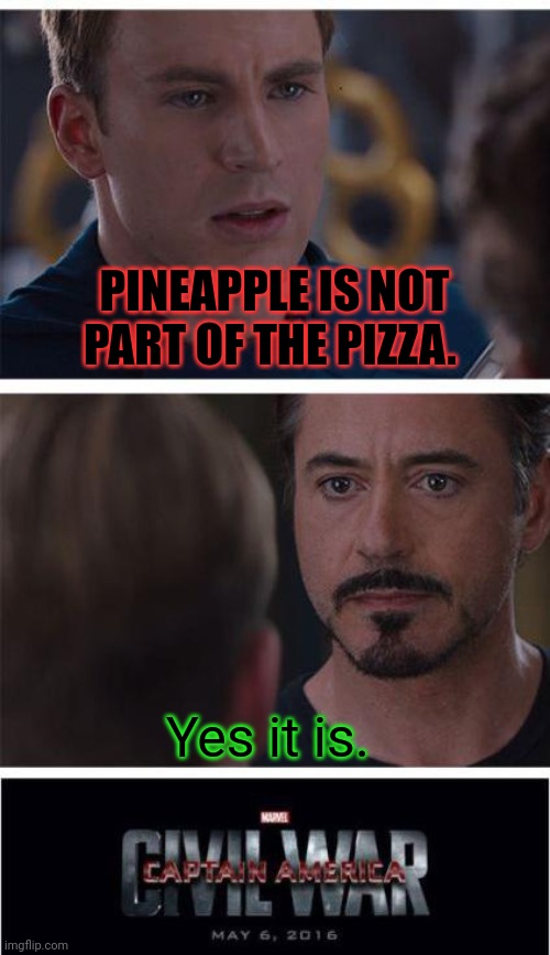 [TryToFind a clever title intensifies] | PINEAPPLE IS NOT PART OF THE PIZZA. Yes it is. | image tagged in memes,greatest guestion of all time | made w/ Imgflip meme maker