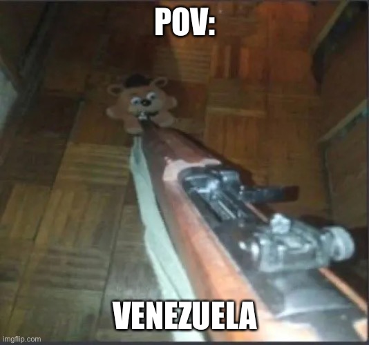 Gun pointing at freddy | POV:; VENEZUELA | image tagged in gun pointing at freddy | made w/ Imgflip meme maker