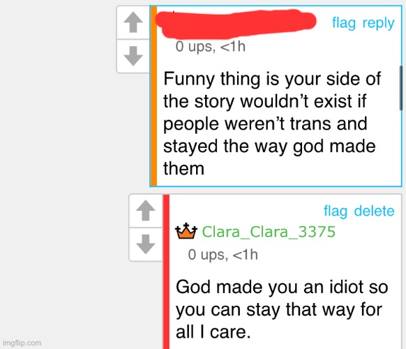 LOL I roasted a transphobe. | made w/ Imgflip meme maker