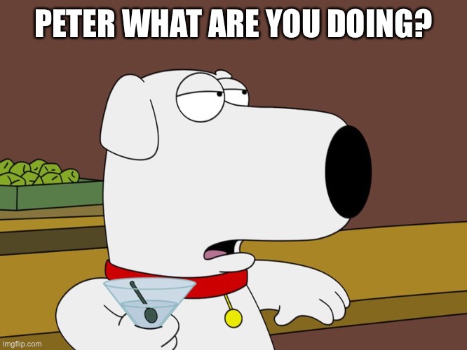 Brian Griffin | PETER WHAT ARE YOU DOING? | image tagged in brian griffin | made w/ Imgflip meme maker