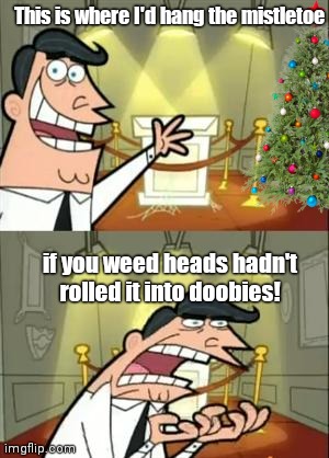 This is where... |  This is where I'd hang the mistletoe; if you weed heads hadn't rolled it into doobies! | image tagged in memes,this is where i'd put my trophy if i had one,christmas,humor | made w/ Imgflip meme maker