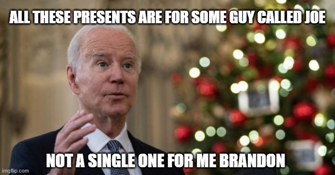 Joe Biden WH Christmas | ALL THESE PRESENTS ARE FOR SOME GUY CALLED JOE; NOT A SINGLE ONE FOR ME BRANDON | image tagged in joe biden wh christmas | made w/ Imgflip meme maker