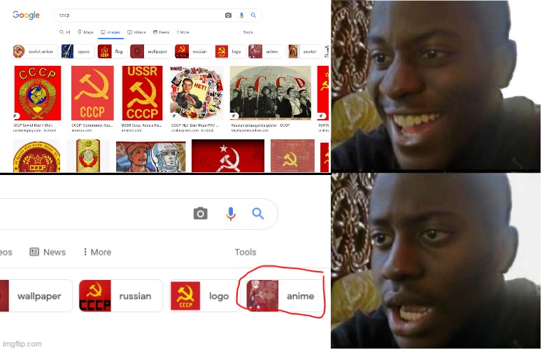 I am American but i love CCCP, and the anime is invaded it | image tagged in disappointed black guy | made w/ Imgflip meme maker