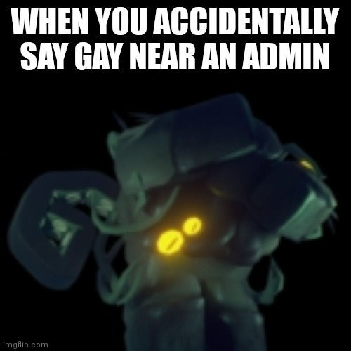 When you accidentally say gay near an admin | WHEN YOU ACCIDENTALLY SAY GAY NEAR AN ADMIN | image tagged in scared swamp monster,tds | made w/ Imgflip meme maker