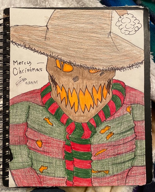 It’s scarecrow if anyone is wondering, I drew it for my dad for Christmas | image tagged in merry christmas,scarecrow,drawing | made w/ Imgflip meme maker