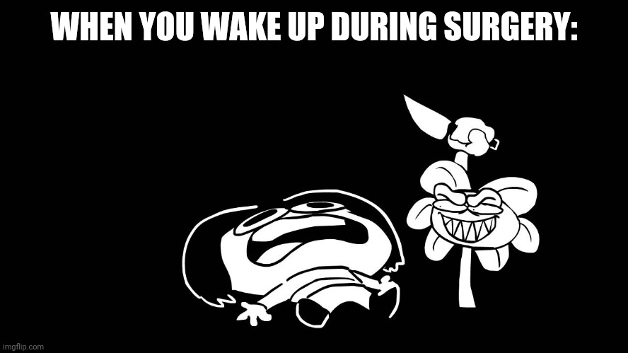 Flowey killing Frisk (Underpants - Undertale Parody by Sr. Pelo) | WHEN YOU WAKE UP DURING SURGERY: | image tagged in flowey killing frisk underpants - undertale parody by sr pelo | made w/ Imgflip meme maker